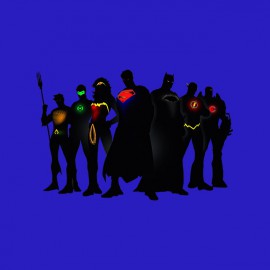 tee shirt justice league super heros bleu
