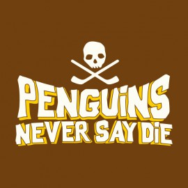 tee shirt penguins never say die brown