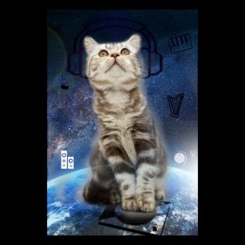 t-shirt cat techno in da space