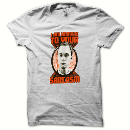 Camiseta Sheldon Cooper Inmune a su sarcasmo ajuste delgado blanco