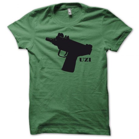 Tee shirt  pistolet mitrailleur UZI noir/vert bouteille