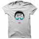 Tee shirt  Gangnam Style tête lunettes bleues 강남 스타일 blanc