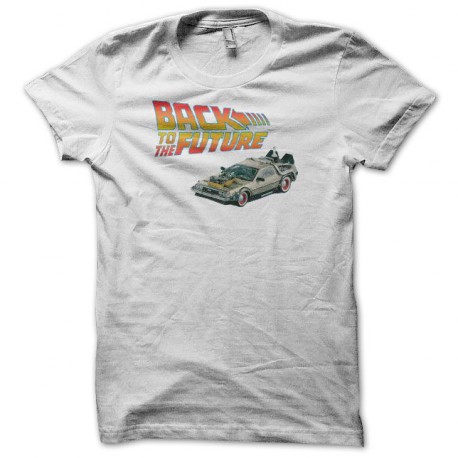 Tee shirt retour vers le futur delorean blanc