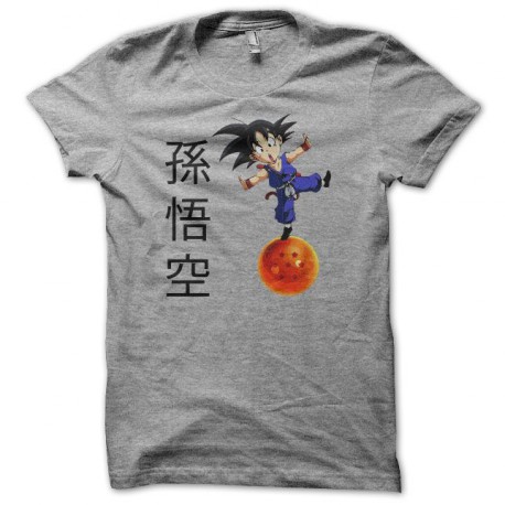 Tee shirt Son Goku boule de cristal 孫悟空 dragon ball gris