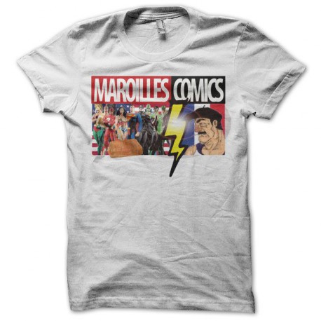 camiseta Marvel parodia Maroilles Comics Superdupont vs Justice League blanco