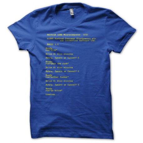 Tee shirt Amstrad bootscreen error disk english bleu