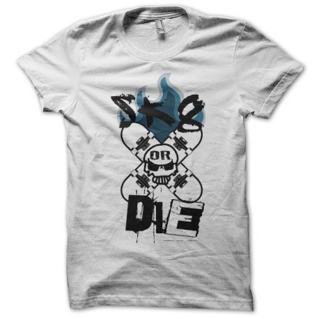 Tee shirt Skate SK8 or Die burning blanc
