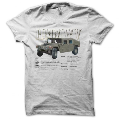Tee shirt Hummer HMMWV specs blanc