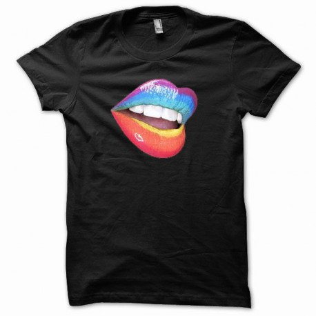 Tee shirt rainbow lips noir