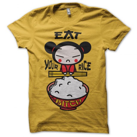 Tee shirt Pucca parodie Eat your rice bitch jaune