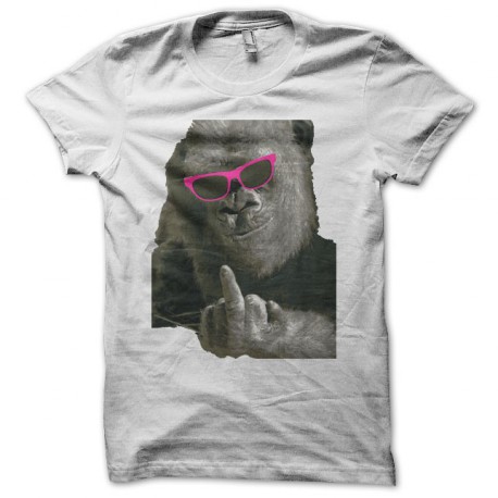 Tee shirt Gorilla Pink Glasses Fuck Off blanc