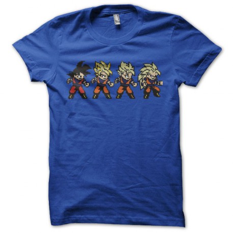 Tee shirt Son Goku evolution pixel art bleu