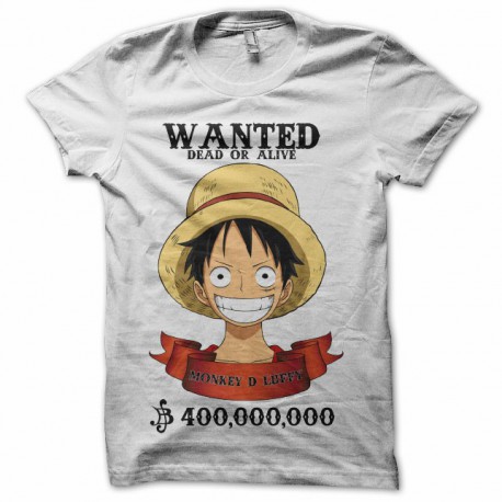 Tee shirt wanted luffy One piece blanc 