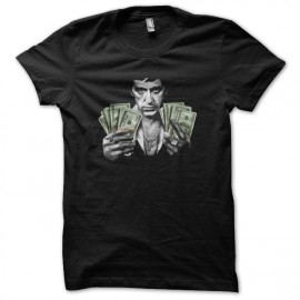Tee shirt Scarface Tony Montana billets dollars noir