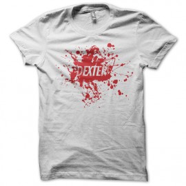 Camiseta del logotipo de Dexter en blanco mancha de sangre