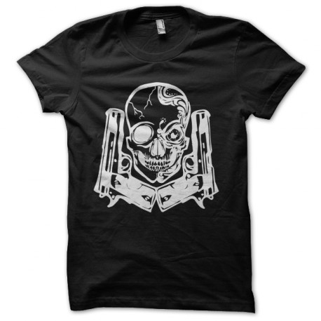 gun and skull t-shirt white on black