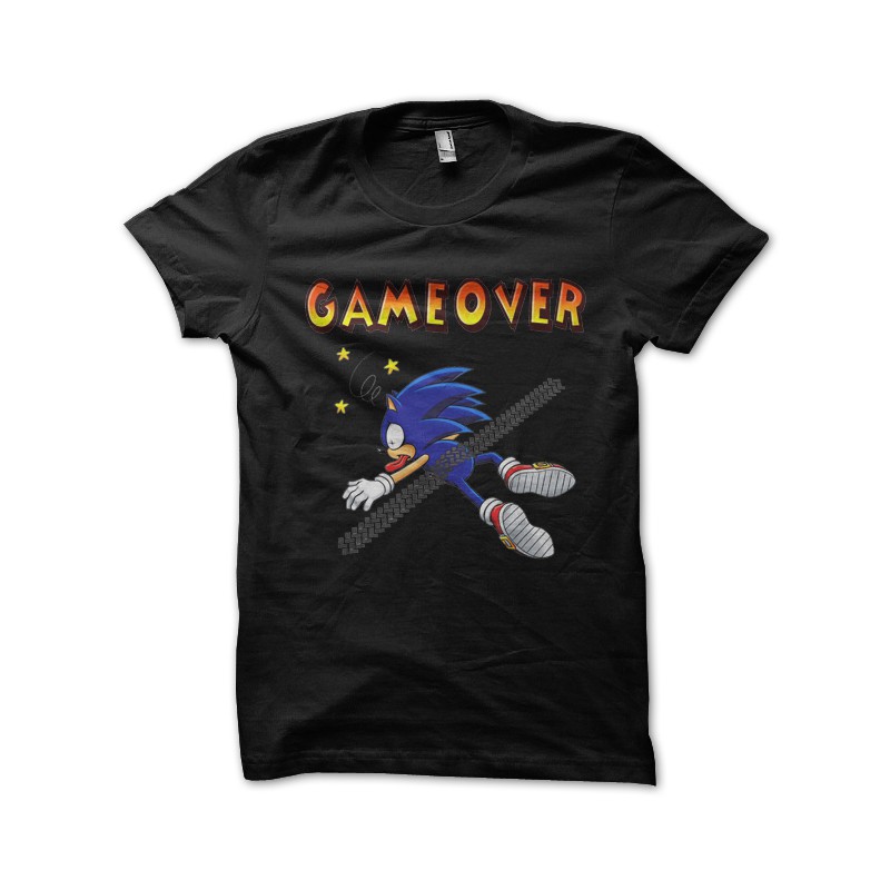 T shirt      Tee-shirt-sonic-ecrase-game-over-noir