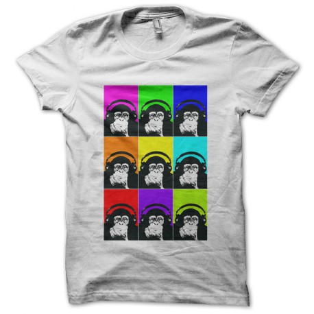 tee shirt monkey with headphones blanc