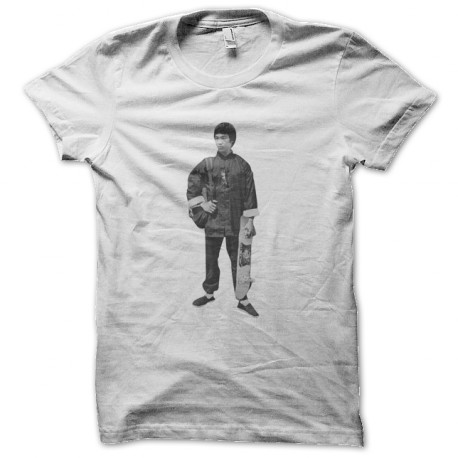 tee shirt Bruce Lee skate sliding blanc