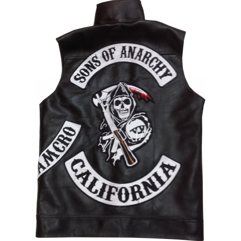 veste sons of anarchy cuir veritable et patchs brodés