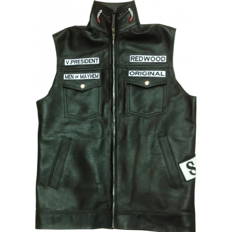 veste sons of anarchy cuir veritable et patchs brodés