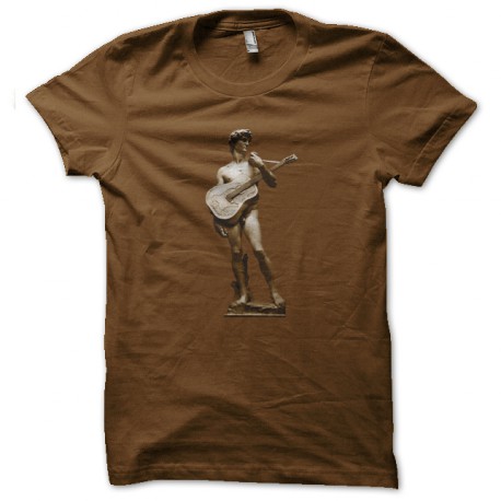 tee shirt statue of david with a guitar marron