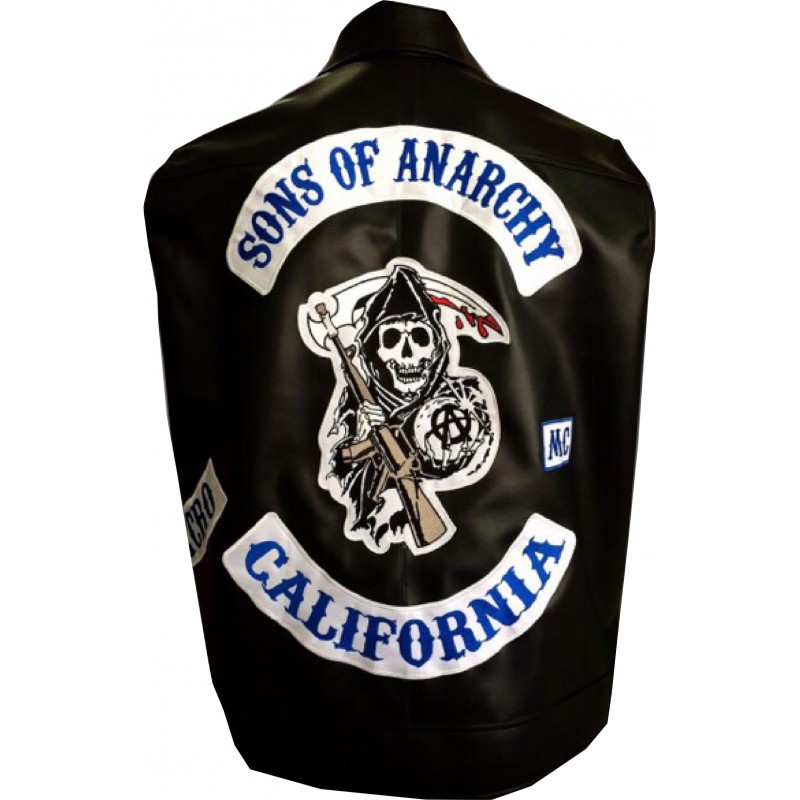 veste sons of anarchy cuir veritable et patchs brodés